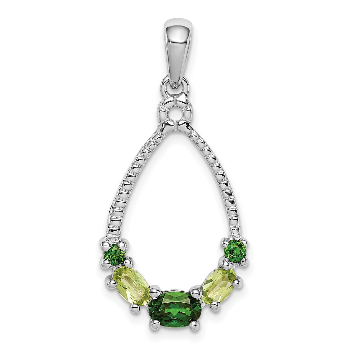 Sterling Silver Teardrop Pendant with Chrome Diopside in Open Frame Design for Women
