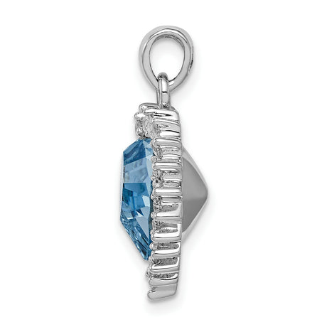 Clear and Blue Crystal Heart Charm Pendant in Real 925 Sterling Silver