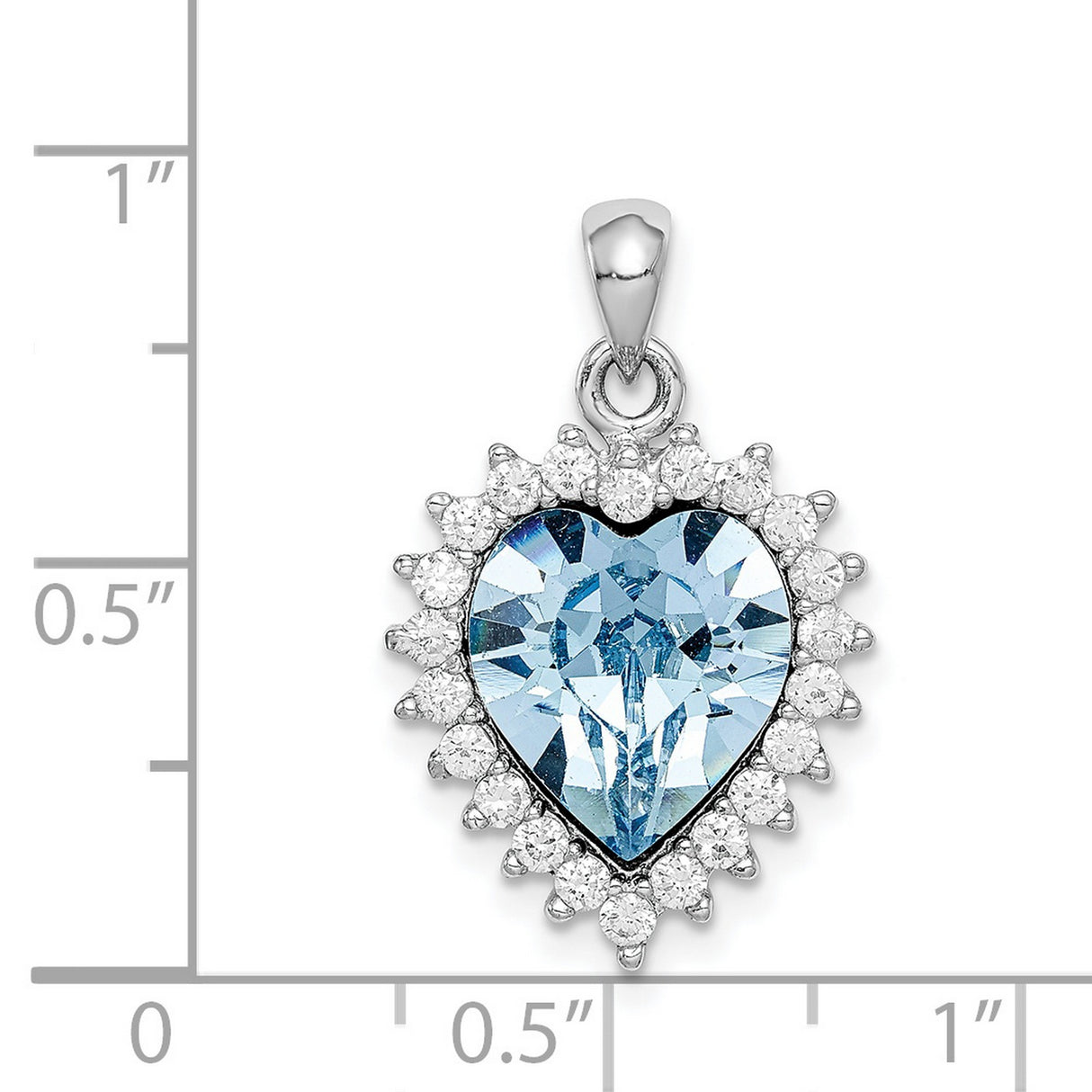 Clear and Blue Crystal Heart Charm Pendant in Real 925 Sterling Silver