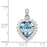 Clear and Blue Crystal Heart Charm Pendant in Real 925 Sterling Silver