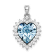 Clear and Blue Crystal Heart Charm Pendant in Real 925 Sterling Silver