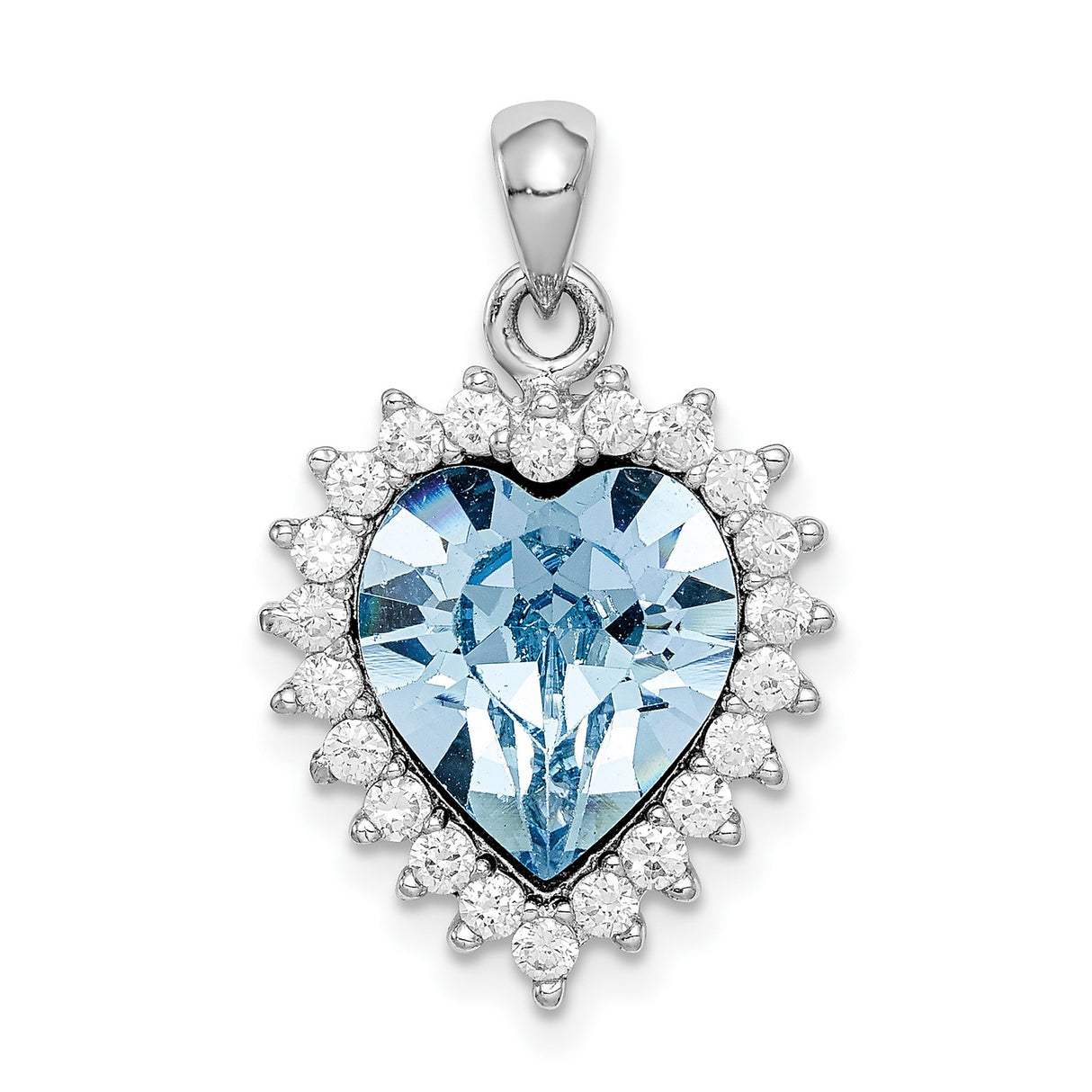 Clear and Blue Crystal Heart Charm Pendant in Real 925 Sterling Silver