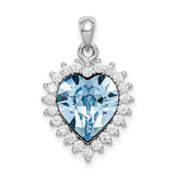 Clear and Blue Crystal Heart Charm Pendant in Real 925 Sterling Silver