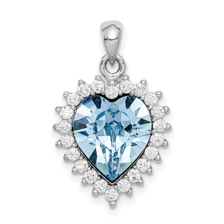 Clear and Blue Crystal Heart Charm Pendant in Real 925 Sterling Silver