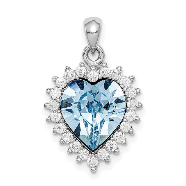Clear and Blue Crystal Heart Charm Pendant in Real 925 Sterling Silver