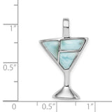 Larimar Martini Glass Charm Pendant in Real 925 Sterling Silver