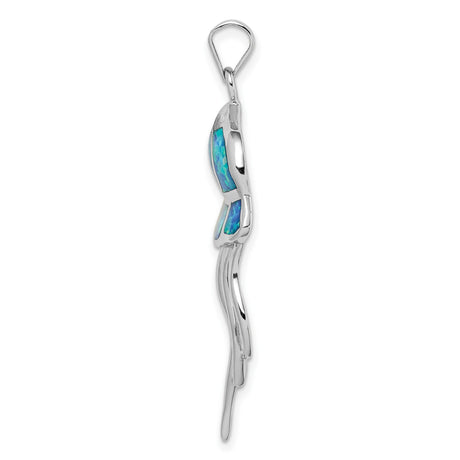 Sterling Silver Jellyfish Pendant with Lab Created Opal Inlay, Ocean Themed Coastal Jewelry
