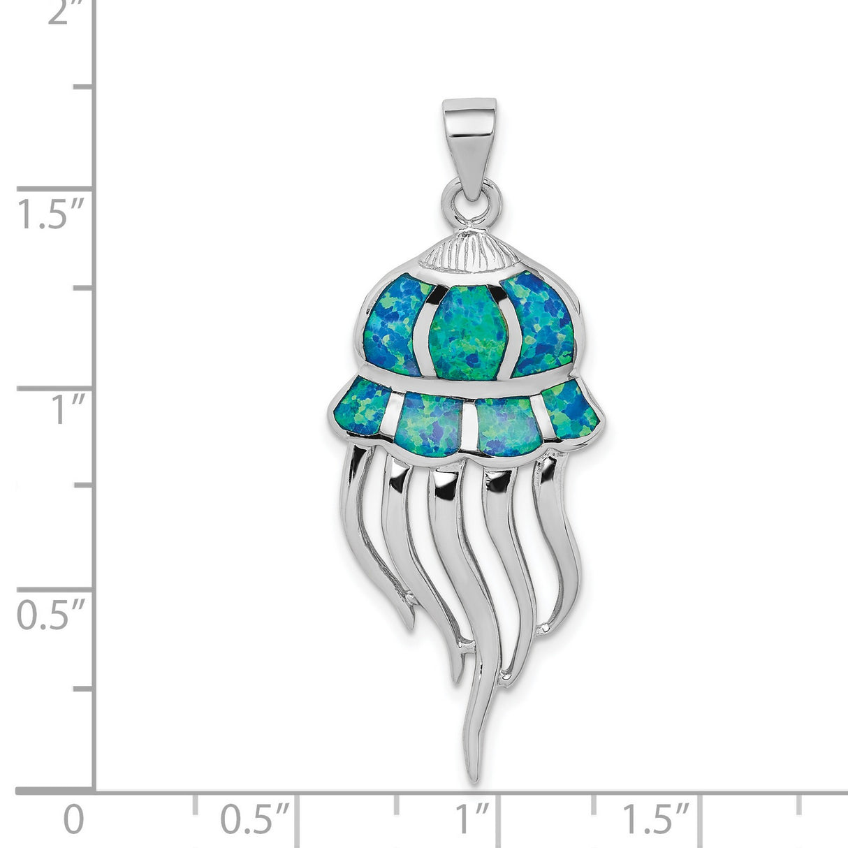 Sterling Silver Jellyfish Pendant with Lab Created Opal Inlay, Ocean Themed Coastal Jewelry