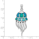 Sterling Silver Jellyfish Pendant with Lab Created Opal Inlay, Ocean Themed Coastal Jewelry
