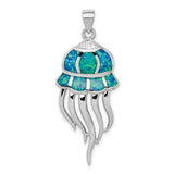 Sterling Silver Jellyfish Pendant with Lab Created Opal Inlay, Ocean Themed Coastal Jewelry