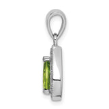 Sterling Silver Teardrop Pendant with Pear-Shaped Green Gemstone and Cubic Zirconia Halo