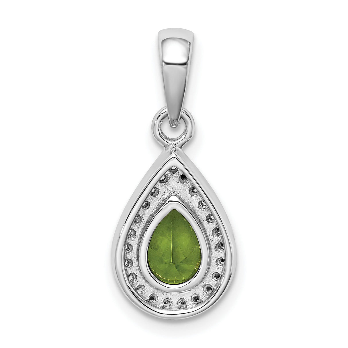Sterling Silver Teardrop Pendant with Pear-Shaped Green Gemstone and Cubic Zirconia Halo