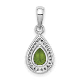 Sterling Silver Teardrop Pendant with Pear-Shaped Green Gemstone and Cubic Zirconia Halo