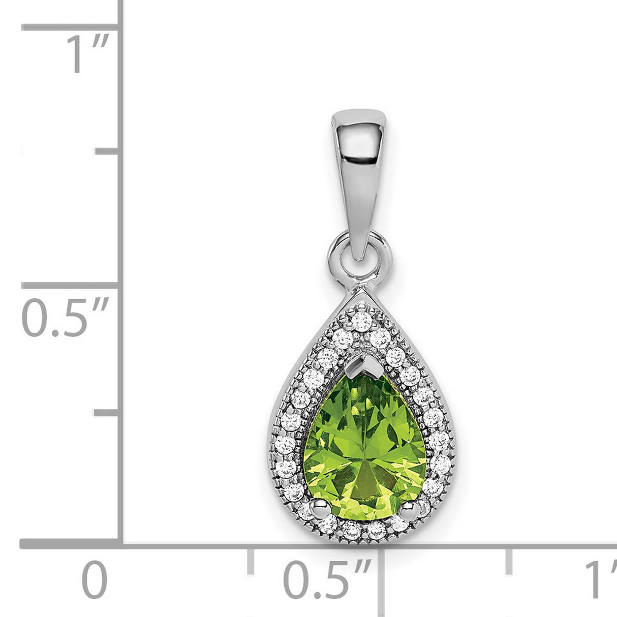 Sterling Silver Teardrop Pendant with Pear-Shaped Green Gemstone and Cubic Zirconia Halo