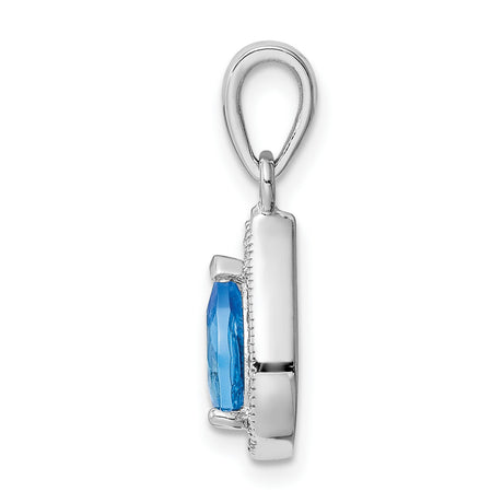 Sterling Silver Teardrop Pendant with Pear Shaped Blue Gemstone and Halo Cubic Zirconia
