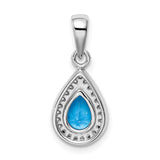 Sterling Silver Teardrop Pendant with Pear Shaped Blue Gemstone and Halo Cubic Zirconia