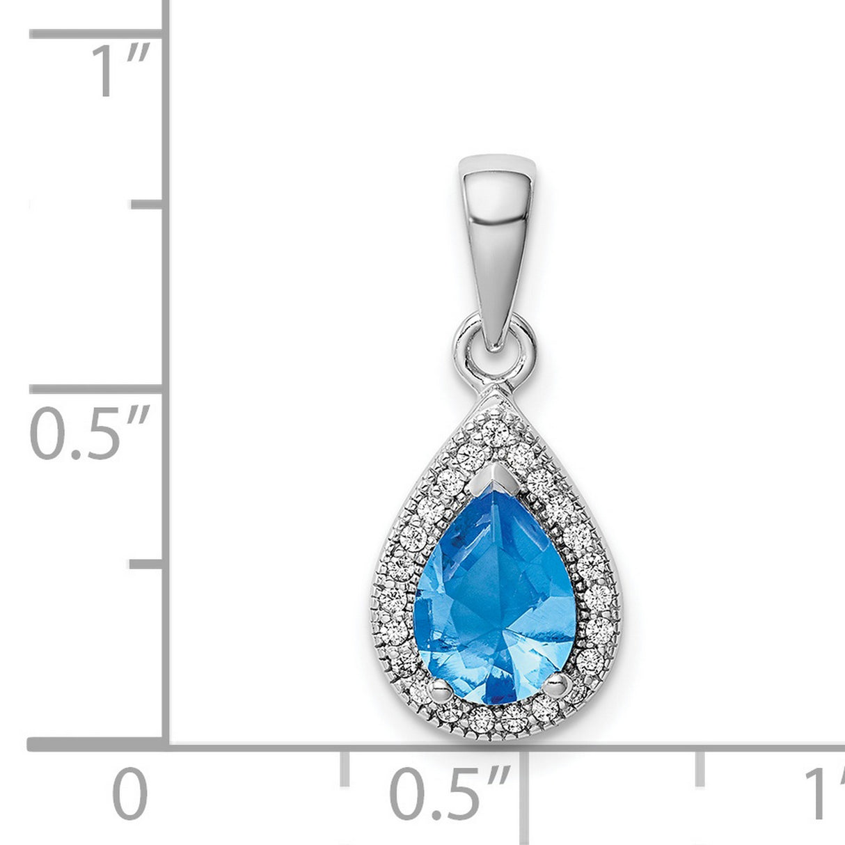 Sterling Silver Teardrop Pendant with Pear Shaped Blue Gemstone and Halo Cubic Zirconia
