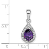 Sterling Silver Teardrop Pendant with Amethyst and Cubic Zirconia Halo