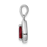 Sterling Silver Teardrop Pendant with Red Gemstone and Cubic Zirconia Halo