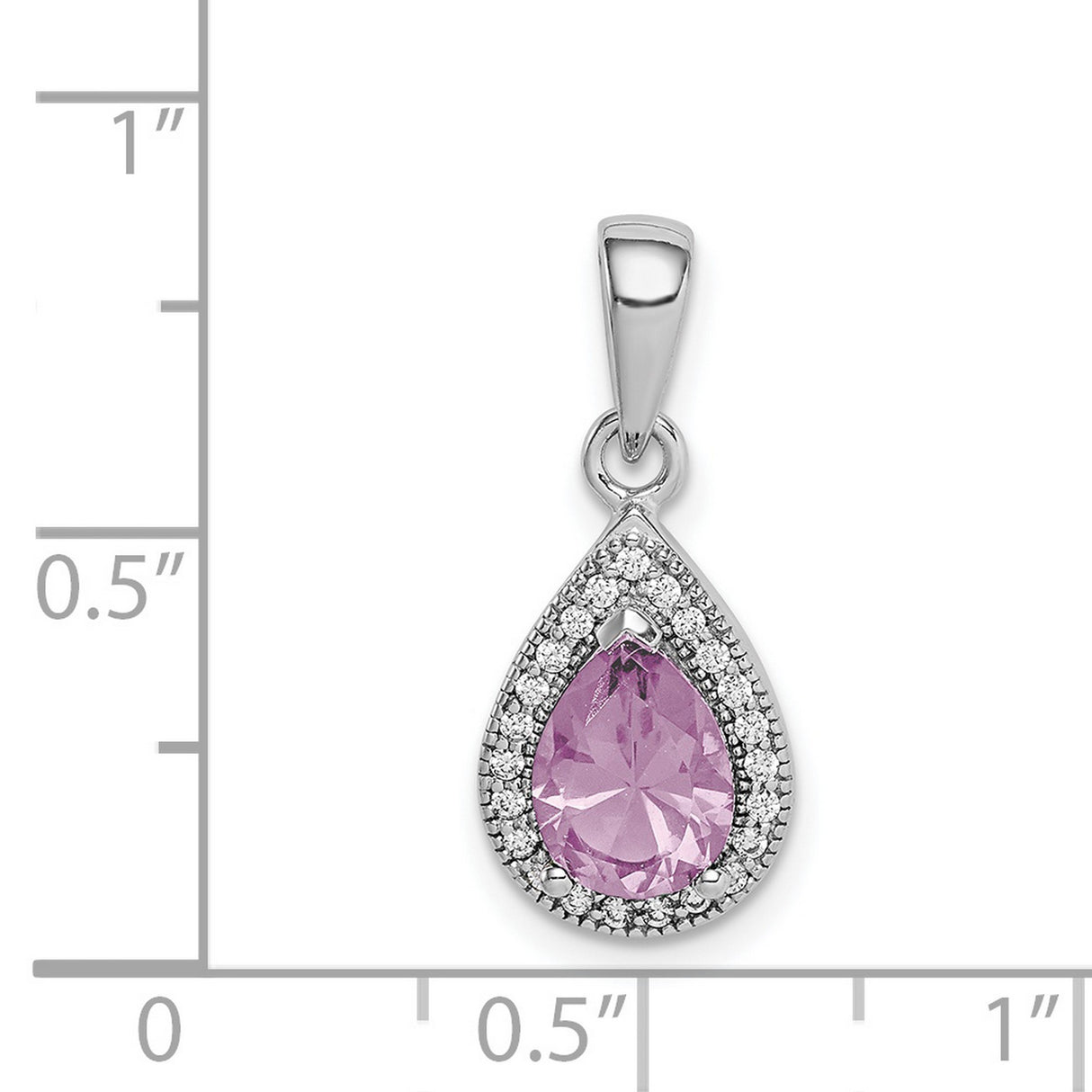Sterling Silver Teardrop Pendant with Pink Gemstone and Cubic Zirconia Halo