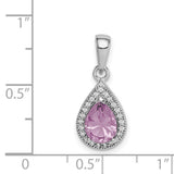 Sterling Silver Teardrop Pendant with Pink Gemstone and Cubic Zirconia Halo
