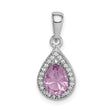 Sterling Silver Teardrop Pendant with Pink Gemstone and Cubic Zirconia Halo