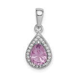 Sterling Silver Teardrop Pendant with Pink Gemstone and Cubic Zirconia Halo