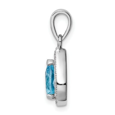 Sterling Silver Teardrop Pendant with Blue Topaz and Cubic Zirconia Halo