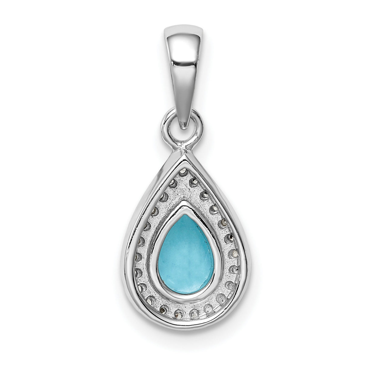 Sterling Silver Teardrop Pendant with Blue Topaz and Cubic Zirconia Halo