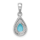 Sterling Silver Teardrop Pendant with Blue Topaz and Cubic Zirconia Halo