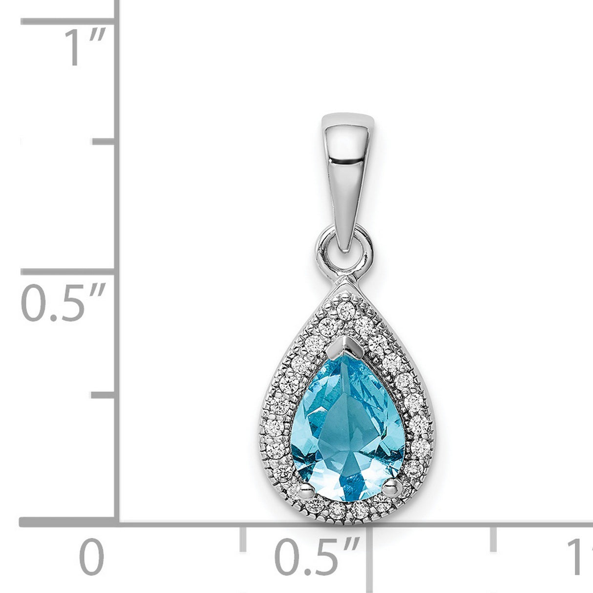 Sterling Silver Teardrop Pendant with Blue Topaz and Cubic Zirconia Halo