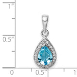 Sterling Silver Teardrop Pendant with Blue Topaz and Cubic Zirconia Halo