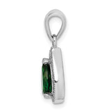 Sterling Silver Teardrop Pendant with Pear-Shaped Green Stone and Cubic Zirconia Halo