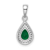 Sterling Silver Teardrop Pendant with Pear-Shaped Green Stone and Cubic Zirconia Halo