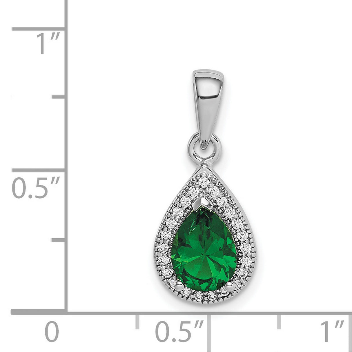 Sterling Silver Teardrop Pendant with Pear-Shaped Green Stone and Cubic Zirconia Halo