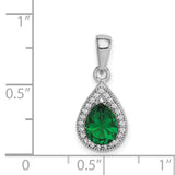Sterling Silver Teardrop Pendant with Pear-Shaped Green Stone and Cubic Zirconia Halo