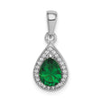 Sterling Silver Teardrop Pendant with Pear-Shaped Green Stone and Cubic Zirconia Halo