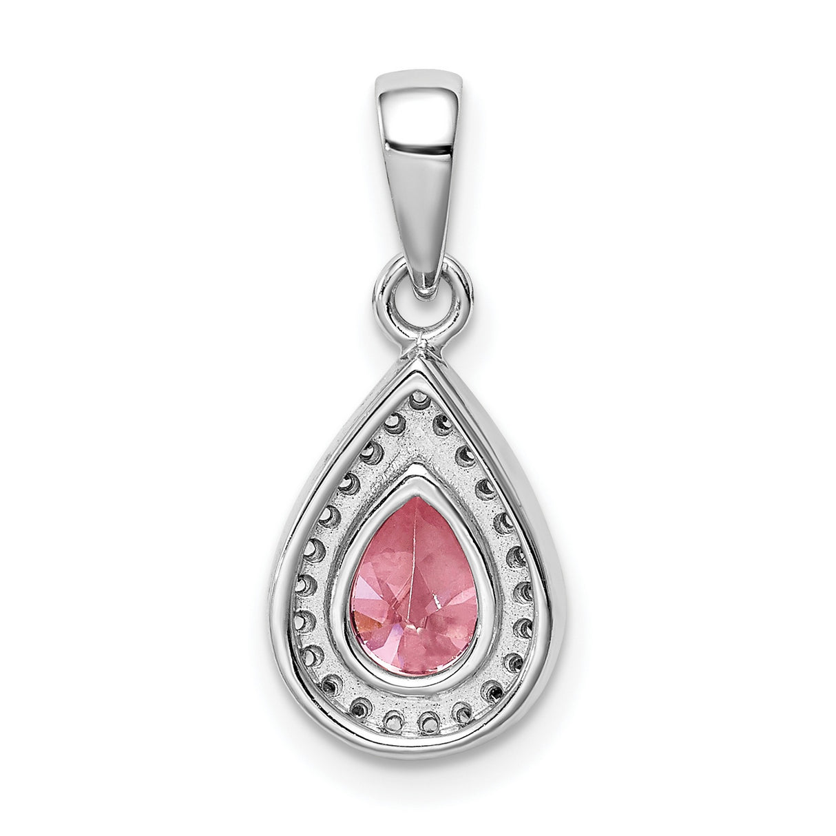 Sterling Silver Teardrop Pendant with Pear Cut Pink Cubic Zirconia and Clear Accents