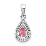 Sterling Silver Teardrop Pendant with Pear Cut Pink Cubic Zirconia and Clear Accents