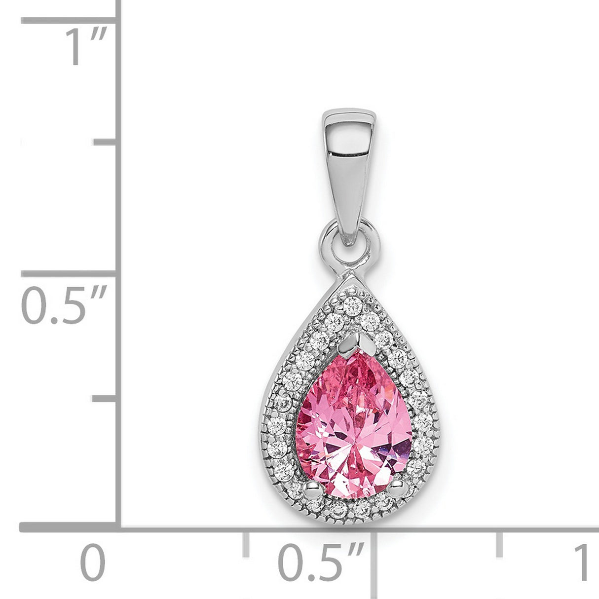 Sterling Silver Teardrop Pendant with Pear Cut Pink Cubic Zirconia and Clear Accents