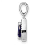 Sterling Silver Teardrop Pendant with Deep Blue Gemstone and Cubic Zirconia Halo