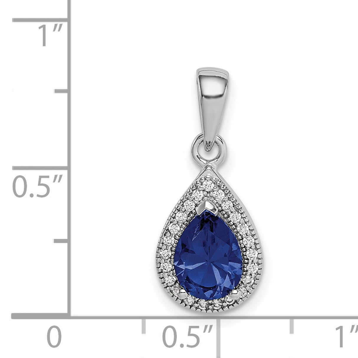 Sterling Silver Teardrop Pendant with Deep Blue Gemstone and Cubic Zirconia Halo