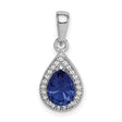 Sterling Silver Teardrop Pendant with Deep Blue Gemstone and Cubic Zirconia Halo