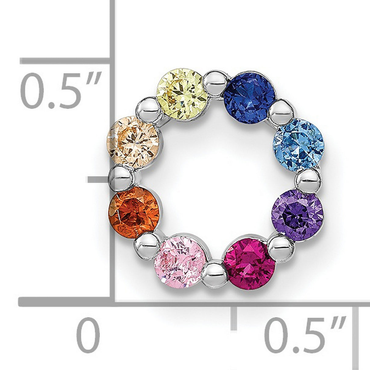 Sterling Silver Circle Pendant with Cubic Zirconia, Rainbow Multicolor Design, Spiritual Unity Theme
