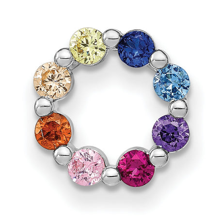 Sterling Silver Circle Pendant with Cubic Zirconia, Rainbow Multicolor Design, Spiritual Unity Theme