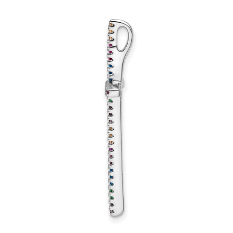 Sterling Silver Cross Pendant with Multicolor Gemstones and Cubic Zirconia Accents