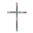 Sterling Silver Cross Pendant with Multicolor Gemstones and Cubic Zirconia Accents