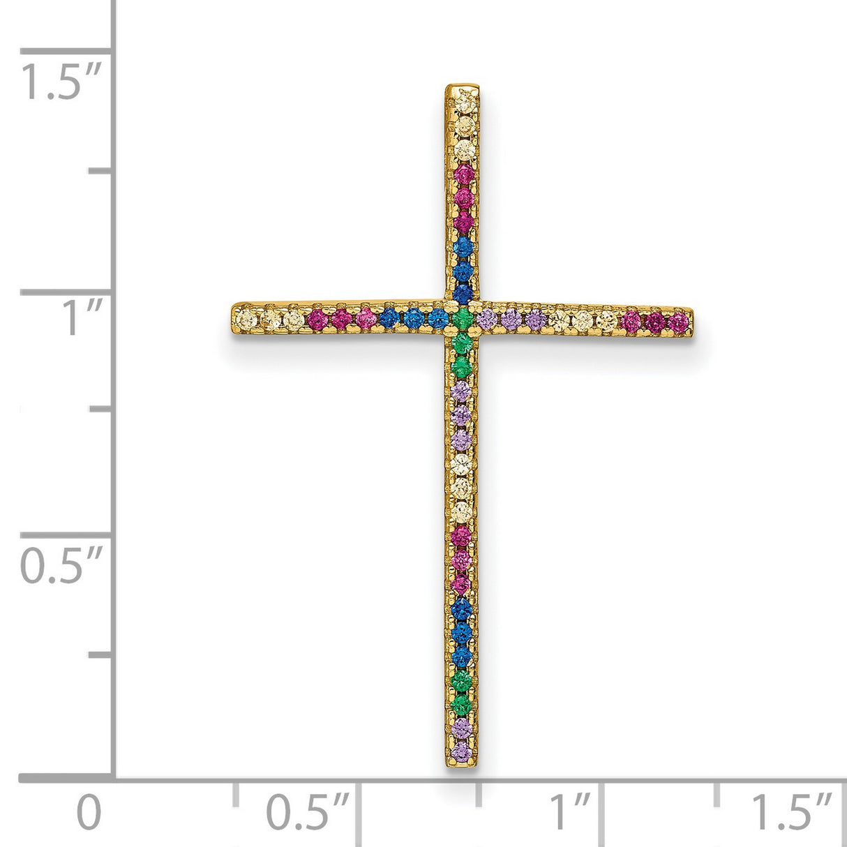 Sterling Silver Cross Pendant with Cubic Zirconia, Colorful Geometric Religious Design
