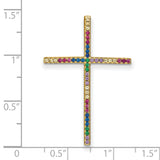 Sterling Silver Cross Pendant with Cubic Zirconia, Colorful Geometric Religious Design