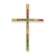 Sterling Silver Cross Pendant with Cubic Zirconia, Colorful Geometric Religious Design
